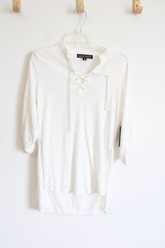 NEW Almost Famous White Lace-up Neckline Shirt | M
