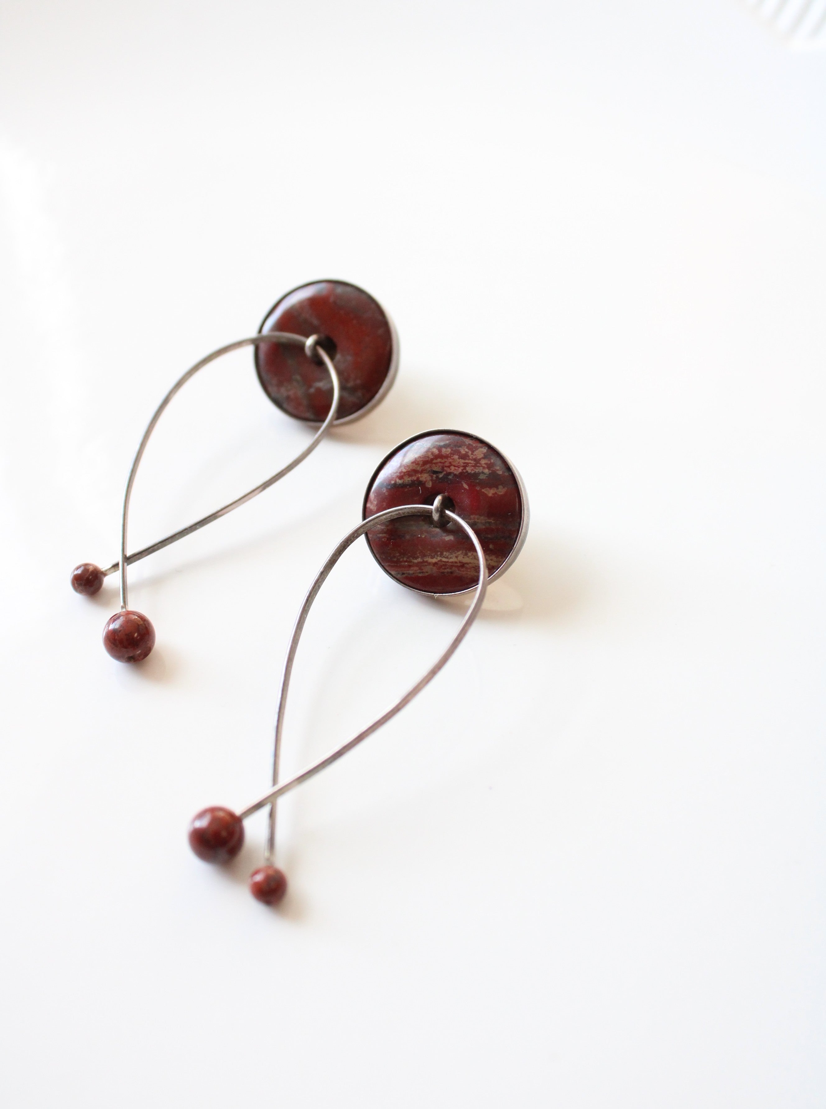 Red Marble Enamel Sterling Silver Twist Dangle Earrings