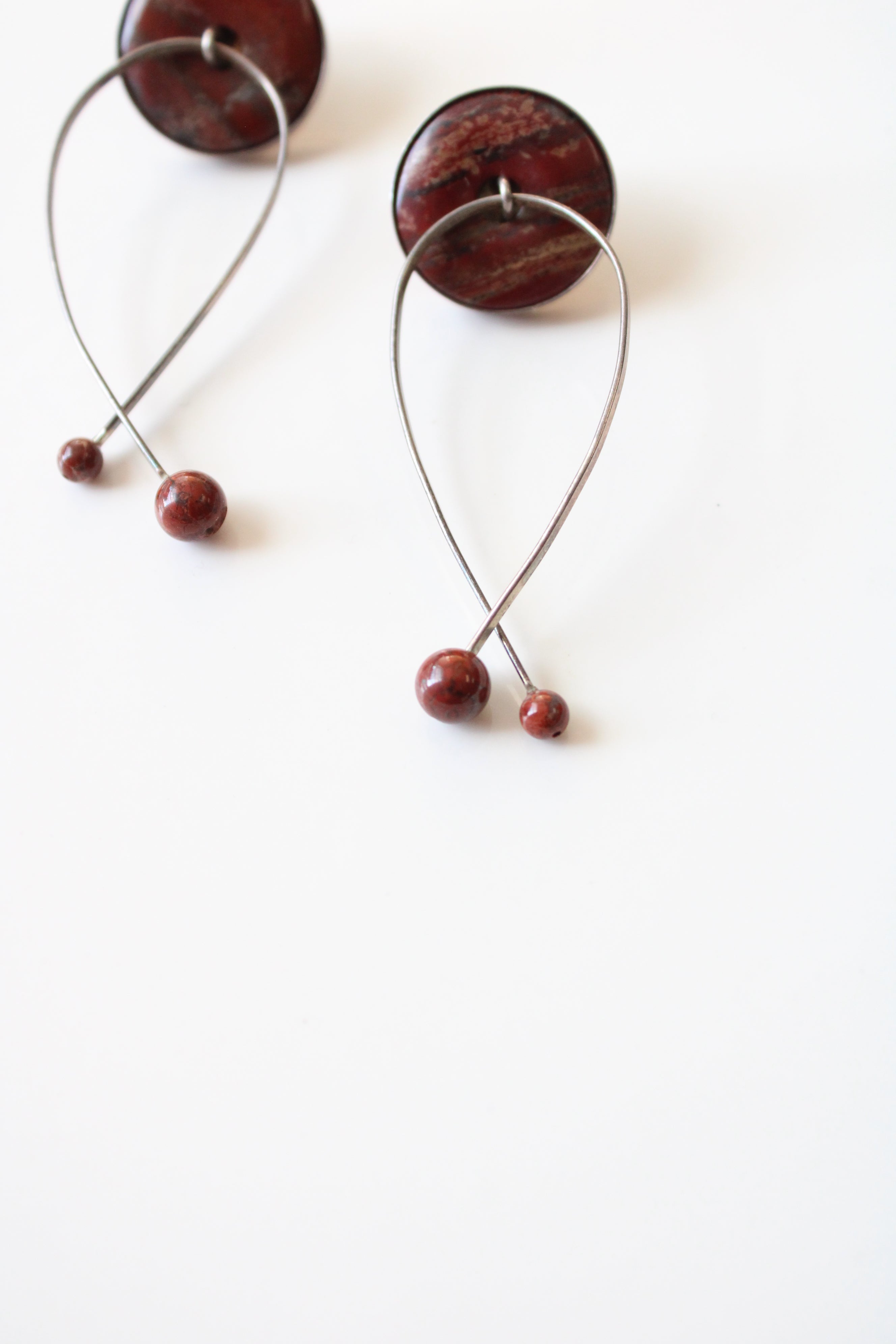 Red Marble Enamel Sterling Silver Twist Dangle Earrings