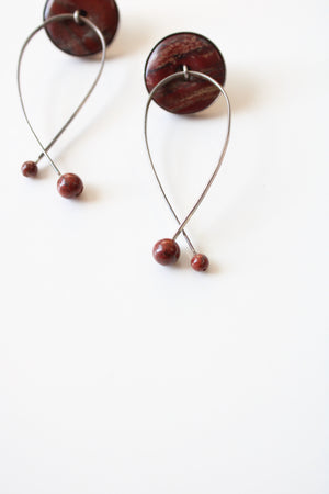 Red Marble Enamel Sterling Silver Twist Dangle Earrings