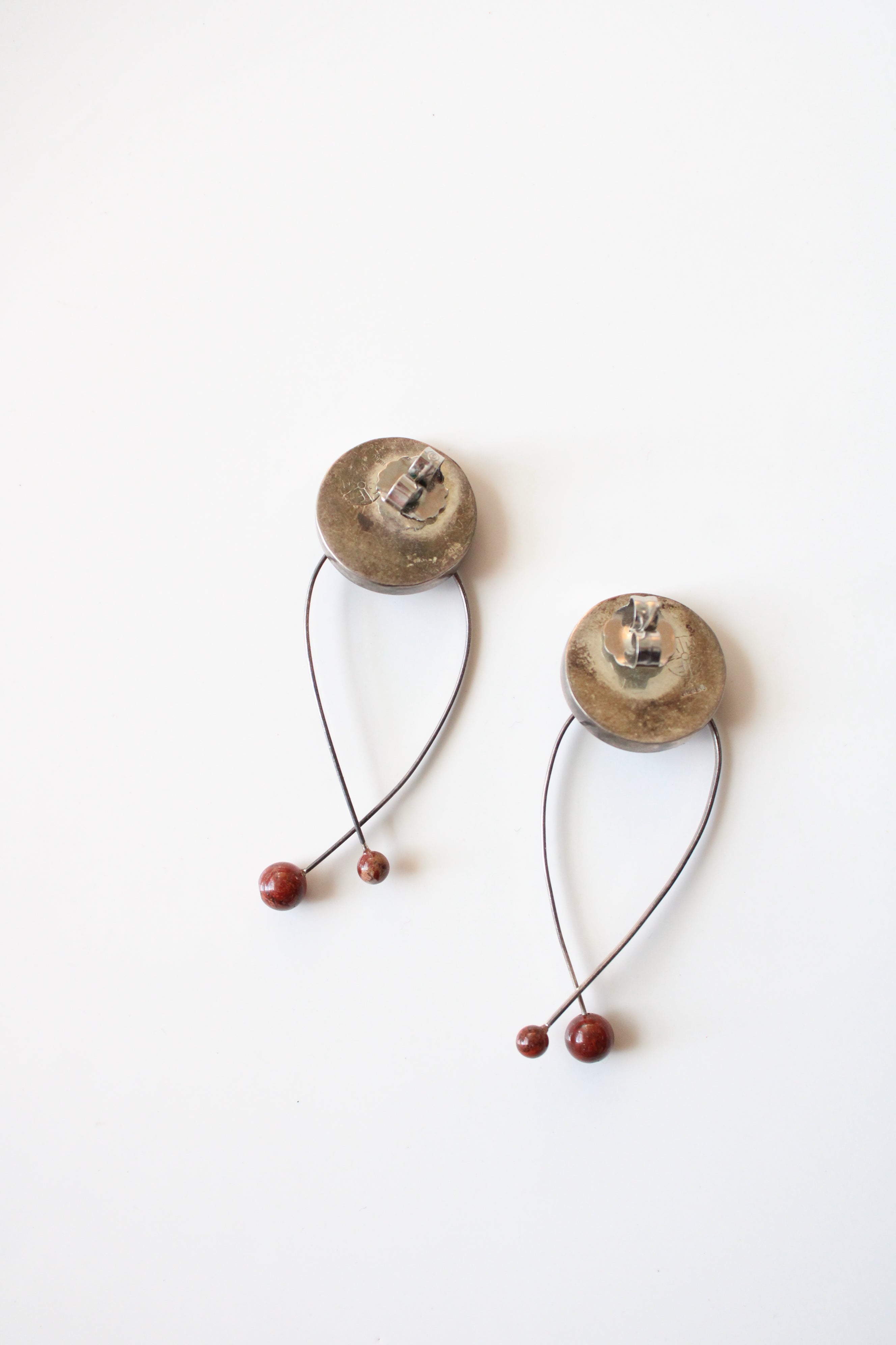 Red Marble Enamel Sterling Silver Twist Dangle Earrings