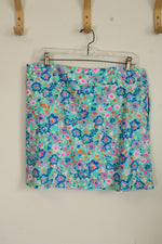 Aryeh Teal Multicolor Swim Skort with Front Zipper | L