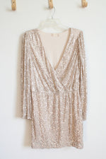 Altar'd State Champagne Sequined Long Sleeved Dress | L