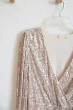 Altar'd State Champagne Sequined Long Sleeved Dress | L