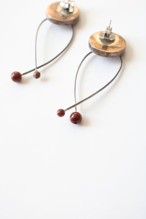 Red Marble Enamel Sterling Silver Twist Dangle Earrings