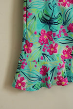 Aryeh Teal and Pink Floral Swim Skort with Ruffle | L