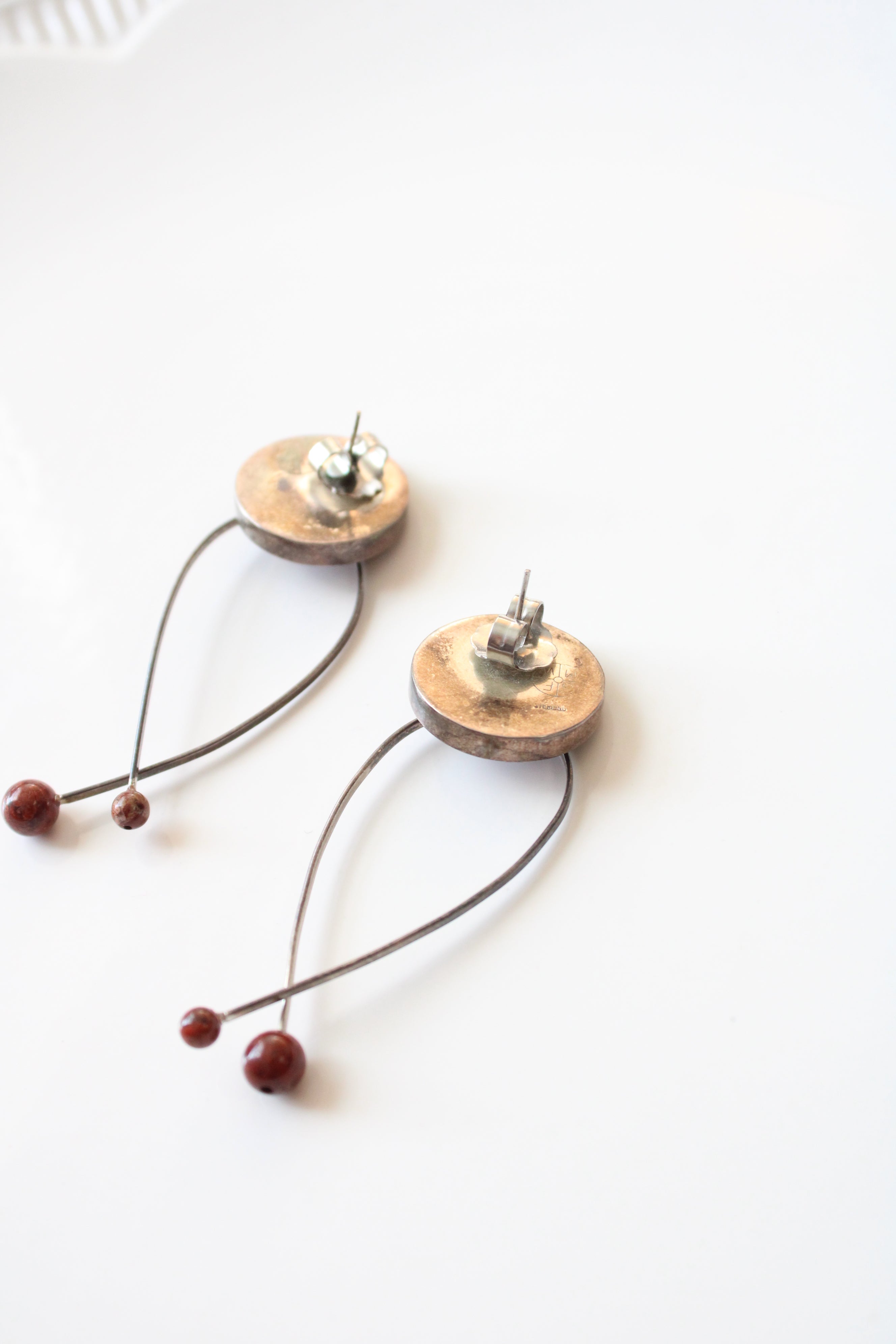 Red Marble Enamel Sterling Silver Twist Dangle Earrings
