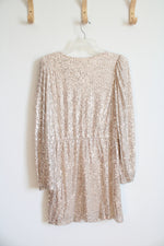 Altar'd State Champagne Sequined Long Sleeved Dress | L