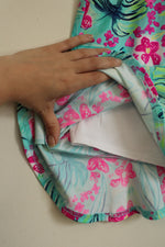 Aryeh Teal and Pink Floral Swim Skort with Ruffle | L