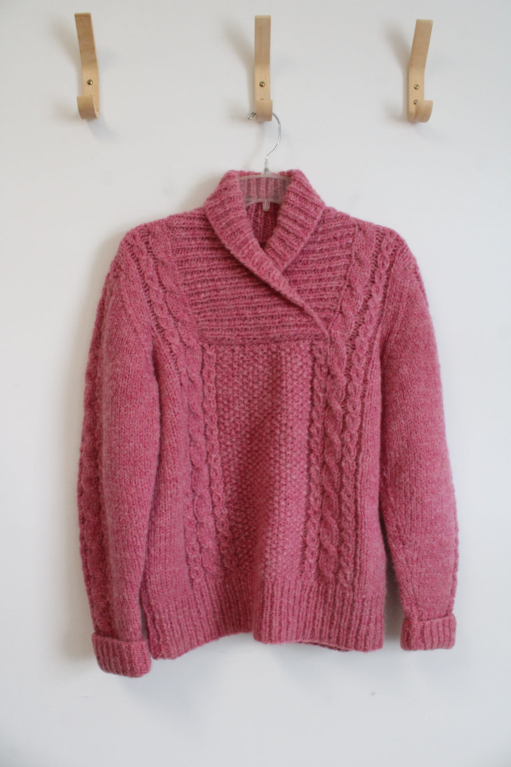 Pink Wool Shawl Collar Sweater | L
