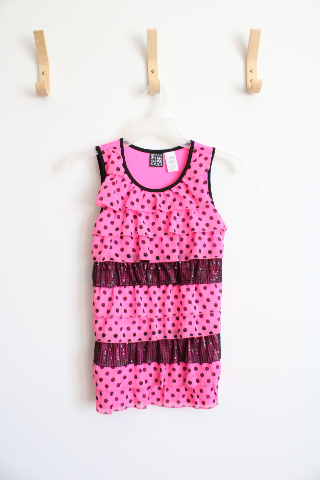 Pogo Club Sleeveless Pink Polka Dot Tiered Top | 14/16