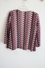 Alfred Dunner Red White Knit Cardigan | S Petite