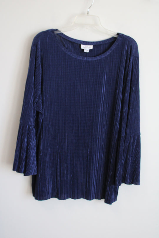 Jaclyn Smith Blue Ribbed Blouse | 1X
