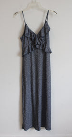 Max Studio Blue and Gray Striped Ruffled V-Neck Maxi Dress | M