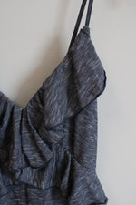 Max Studio Blue and Gray Striped Ruffled V-Neck Maxi Dress | M