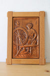 Vintage Wool Spinning Wheel Hammered Copper Wooden Framed Wall Decor | 8X6