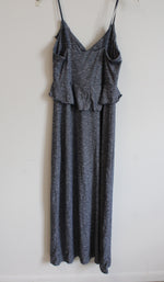 Max Studio Blue and Gray Striped Ruffled V-Neck Maxi Dress | M