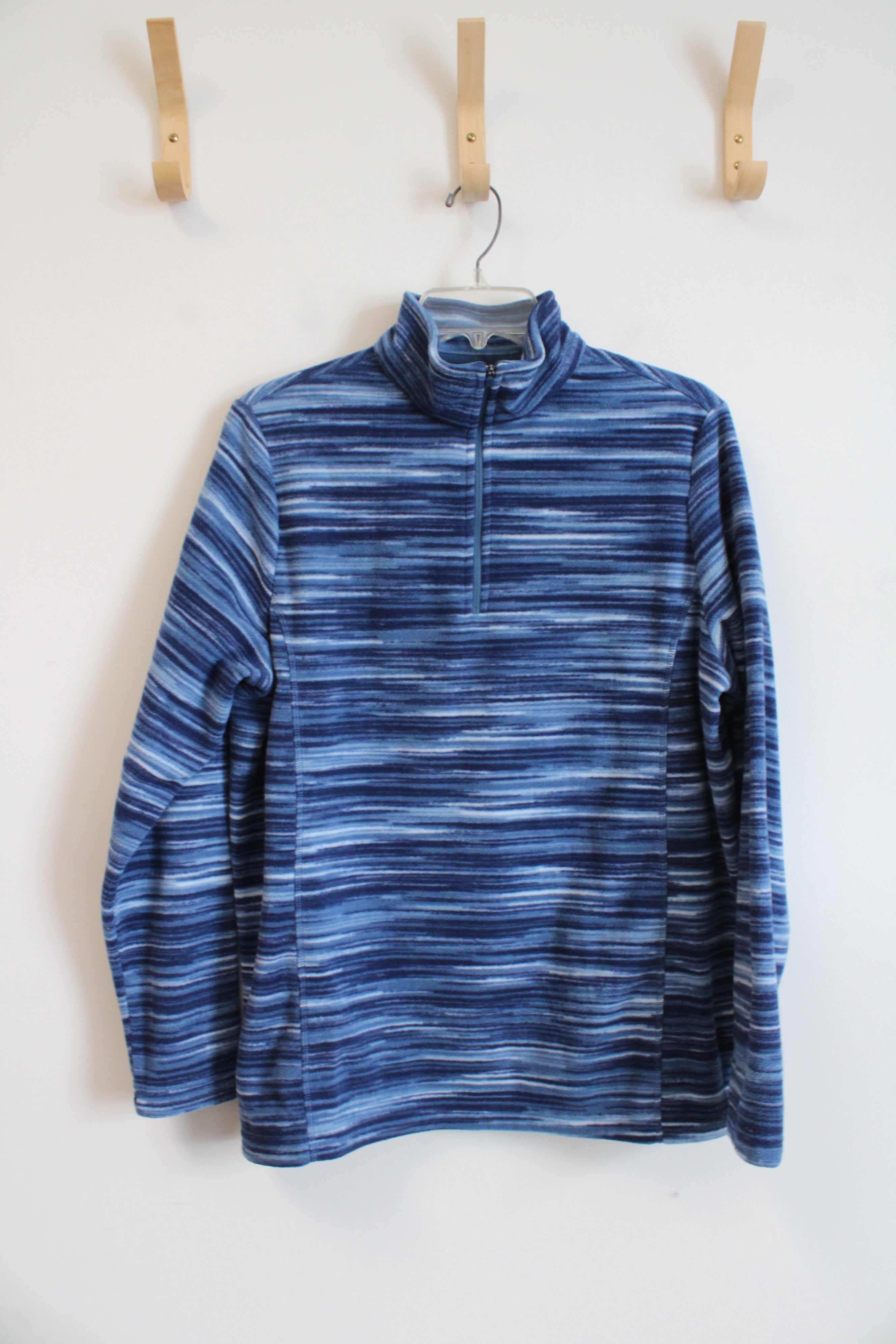 Lands' End Blue Striped Fleece 1/4 Zip Sweatshirt | L