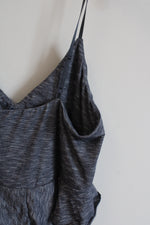 Max Studio Blue and Gray Striped Ruffled V-Neck Maxi Dress | M