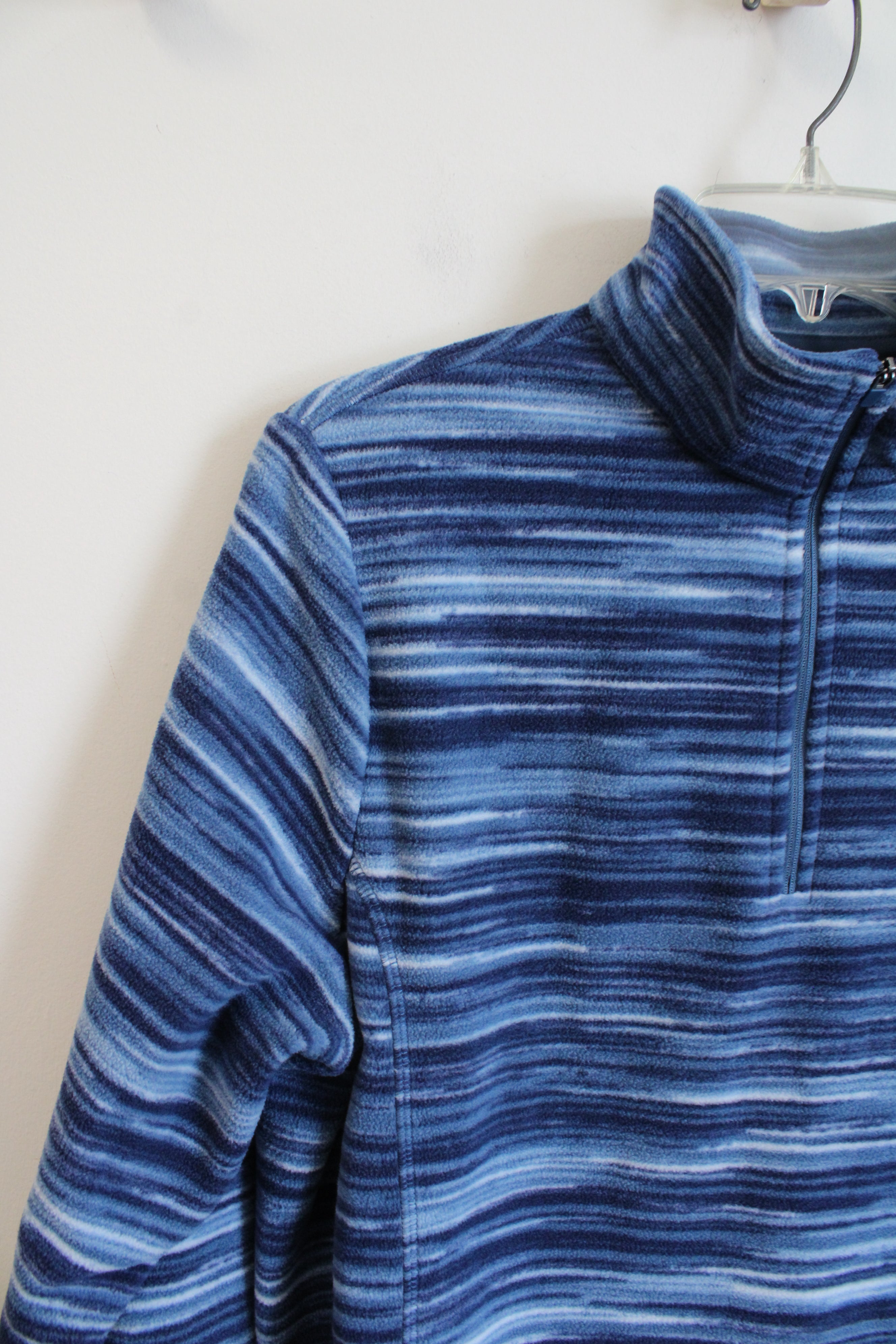 Lands' End Blue Striped Fleece 1/4 Zip Sweatshirt | L