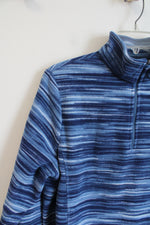 Lands' End Blue Striped Fleece 1/4 Zip Sweatshirt | L