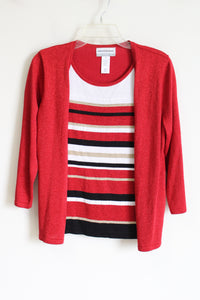 Alfred Dunner Red Shimmer Striped Top | M Petite