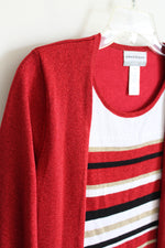 Alfred Dunner Red Shimmer Striped Top | M Petite