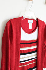 Alfred Dunner Red Shimmer Striped Top | M Petite
