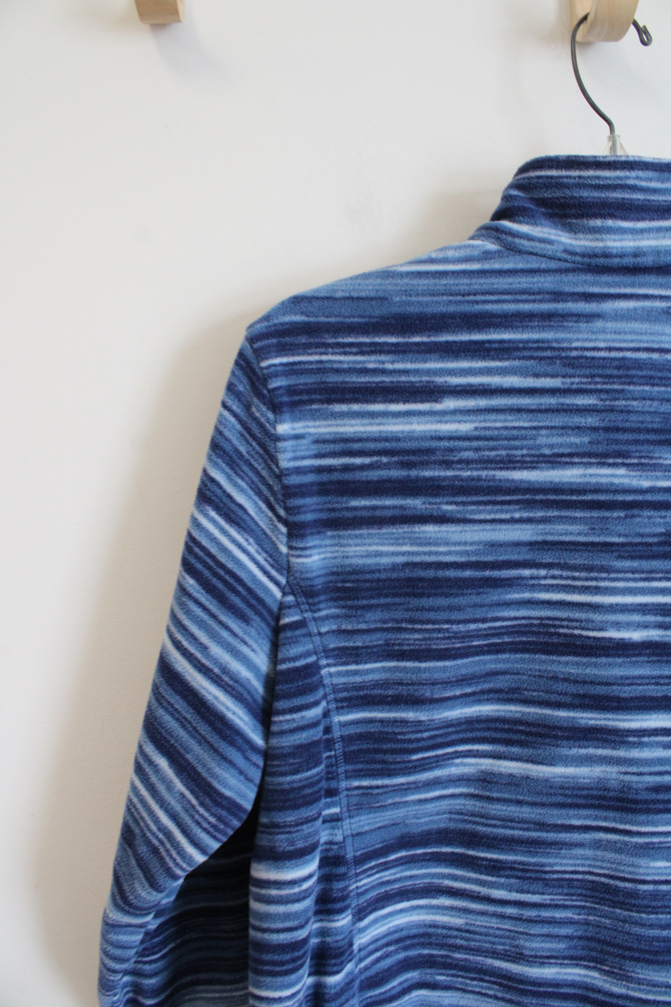 Lands' End Blue Striped Fleece 1/4 Zip Sweatshirt | L