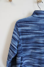 Lands' End Blue Striped Fleece 1/4 Zip Sweatshirt | L