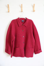 Lands' End Wool Red Button Down Sweater Jacket | 20W