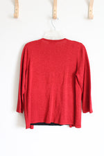 Alfred Dunner Red Shimmer Striped Top | M Petite