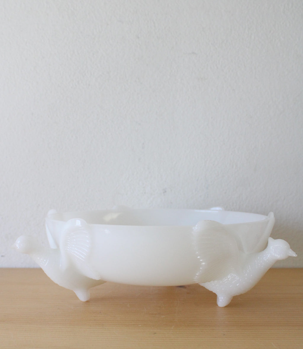 Jeanette Co. Milk Glass Eagle Pheasant Footed Bowl