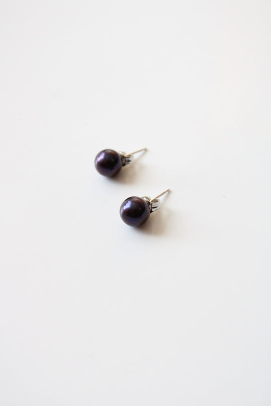 Dark Purple Pearl Stud Earrings