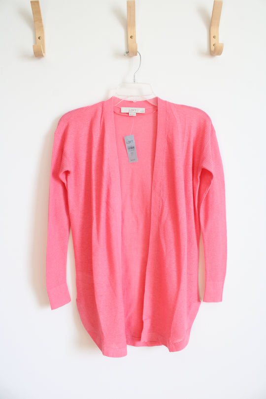 NEW LOFT Pink Ribbed Linen Blend Lightweight Cardigan | XXS Petite