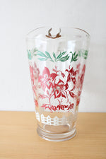 Vintage Clear Glass Red Floral White Picket Fence Pitcher