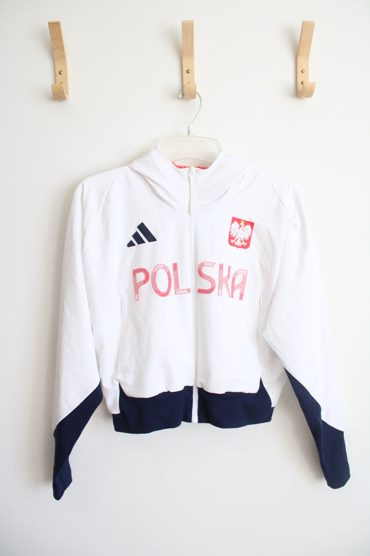NEW Adidas White Polska Hooded Cropped Jacket | XS