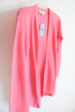 NEW LOFT Pink Ribbed Linen Blend Lightweight Cardigan | XXS Petite