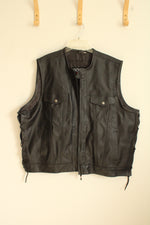 Jackets 4 Bikes Black Leather Vest with Side Ties | 3XL