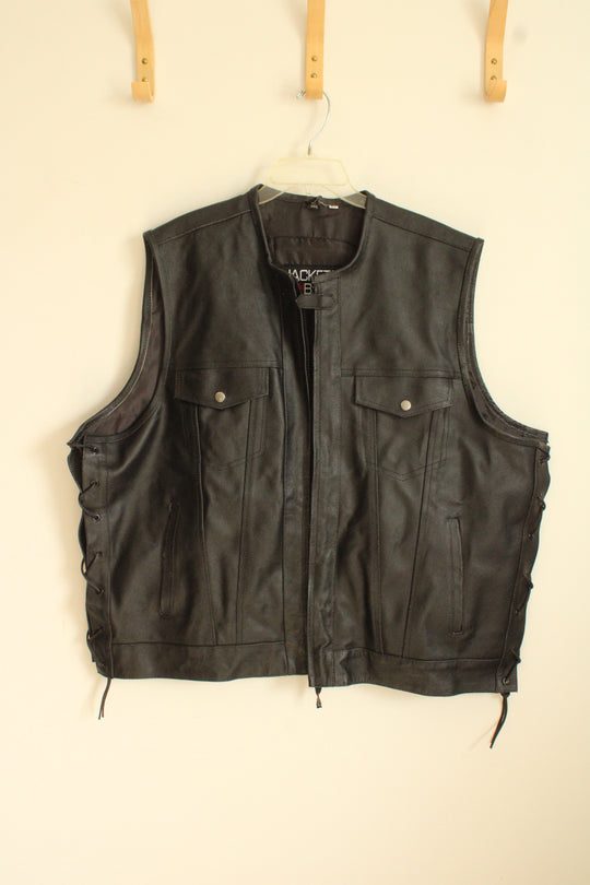 Jackets 4 Bikes Black Leather Vest with Side Ties | 3XL