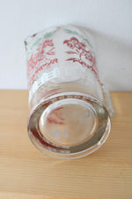 Vintage Clear Glass Red Floral White Picket Fence Pitcher