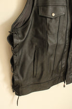 Jackets 4 Bikes Black Leather Vest with Side Ties | 3XL