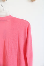 NEW LOFT Pink Ribbed Linen Blend Lightweight Cardigan | XXS Petite