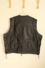 Jackets 4 Bikes Black Leather Vest with Side Ties | 3XL