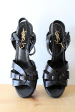 Saint Laurent Black Leather Tribute Platform Heel Sandals | Size 38 1/2