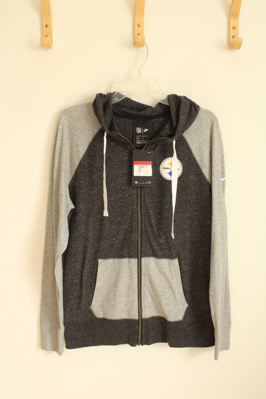 NEW NFL Steelers Gray Logo Front Zip Lightweight Sweatshirt | L