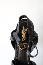 Saint Laurent Black Leather Tribute Platform Heel Sandals | Size 38 1/2