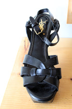 Saint Laurent Black Leather Tribute Platform Heel Sandals | Size 38 1/2