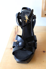 Saint Laurent Black Leather Tribute Platform Heel Sandals | Size 38 1/2