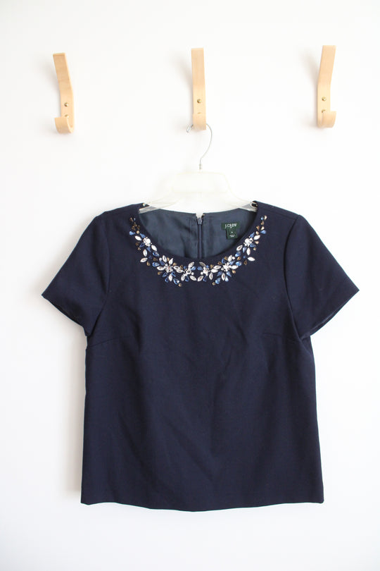 J.Crew Navy Embellished Wool Blend Blouse | 6
